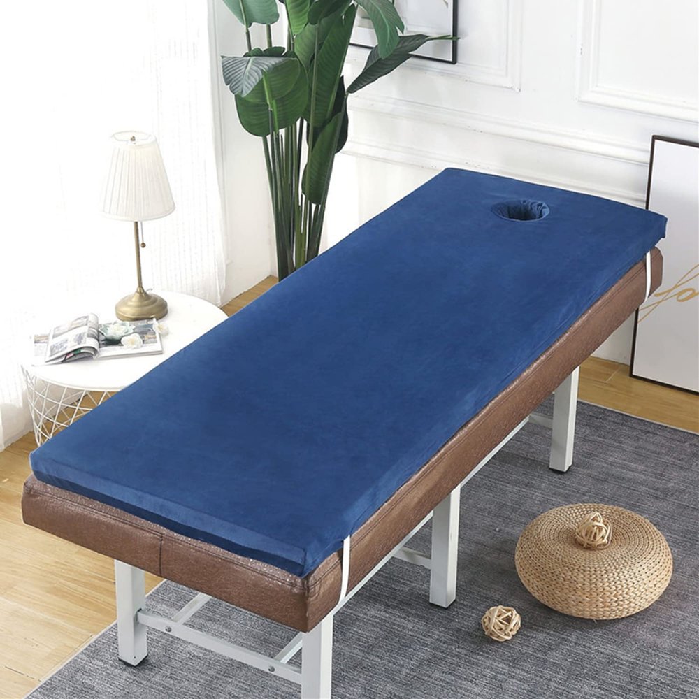 Round Head Massage Table Mattress Topper,Spa Massage Table Pad with Elastic Bands,Non-Slip Lash Bed Cushion Only with Breathing Hole,Without Bed,7cm Thickness,Navy Blue,80x190cm