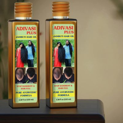 Ayurvedic Hair Care Adivasi Plus Herbal Hair Oil Sesame oil, coconut oil, castor oil, neem amla bhringraj, Adivasi Herbal Hair Oil for Hair Growth & Anti Hair fall Control - Helps Hair Thickening