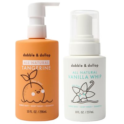 Dabble & Dollop Tangerine + Vanilla Body Wash & Shampoo  3-in-1 Natural Bubble Bath for Kids, No Parabens or Sulfates, Vegan, Gluten-Free, Tear-Free (2-Pack)