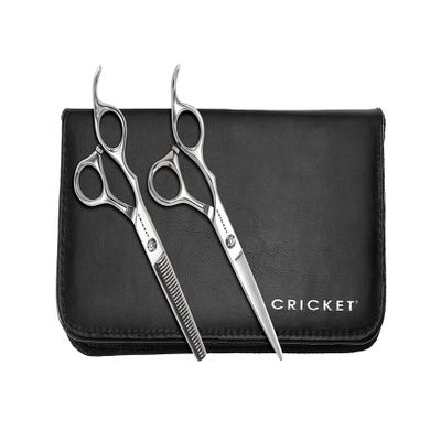 Cricket Shear Advantage Left-Hand Duo Professional Stylist 5.75" & 32T Stainless Steel Hair Cutting Scissors and Hair Thinning Shears Set, Lefty, Value Set with Case and Accessories