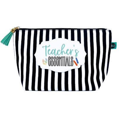 Brooke & Jess Designs Teacher Essentials Pouch Gifts for Women Striped Makeup Bags Cosmetic Bag Travel Toiletry Makeup Pouch Pencil Bag with Zipper Best Just Because Gifts