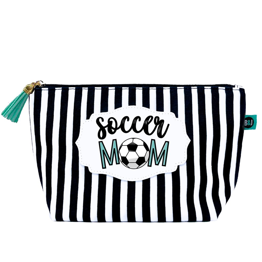 Brooke & Jess Designs Sports Mom Soccer Pouch Gifts for Women Striped Makeup Bags Cosmetic Bag Travel Toiletry Makeup Pouch Pencil Bag with Zipper Best Birthday Just Because Mother Gifts