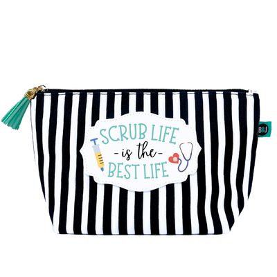 Brooke & Jess Designs Scrub Life Pouch Gifts for Women Striped Makeup Bags Cosmetic Bag Travel Toiletry Makeup Pouch Pencil Bag with Zipper Best Birthday Nurse Gifts