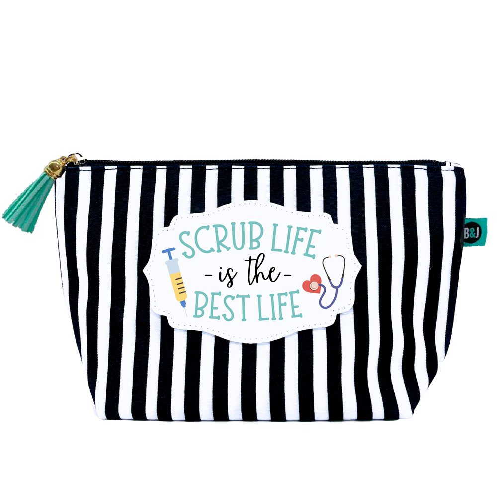 Brooke & Jess Designs Scrub Life Pouch Gifts for Women Striped Makeup Bags Cosmetic Bag Travel Toiletry Makeup Pouch Pencil Bag with Zipper Best Birthday Nurse Gifts