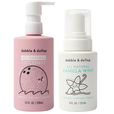 Dabble & Dollop Coconut + Vanilla Body Wash & Shampoo  3-in-1 Natural Bubble Bath for Kids, No Parabens or Sulfates, Vegan, Gluten-Free, Tear-Free (2-Pack)