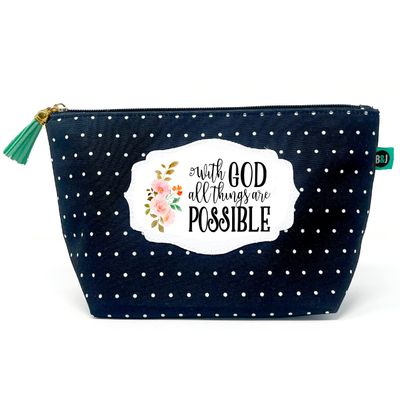 Brooke & Jess Designs Inspirational With God Pouch Gifts for Women Dotted Makeup Bags Cosmetic Bag Travel Toiletry Makeup Pouch Pencil Bag with Zipper Best Women and Men Gifts