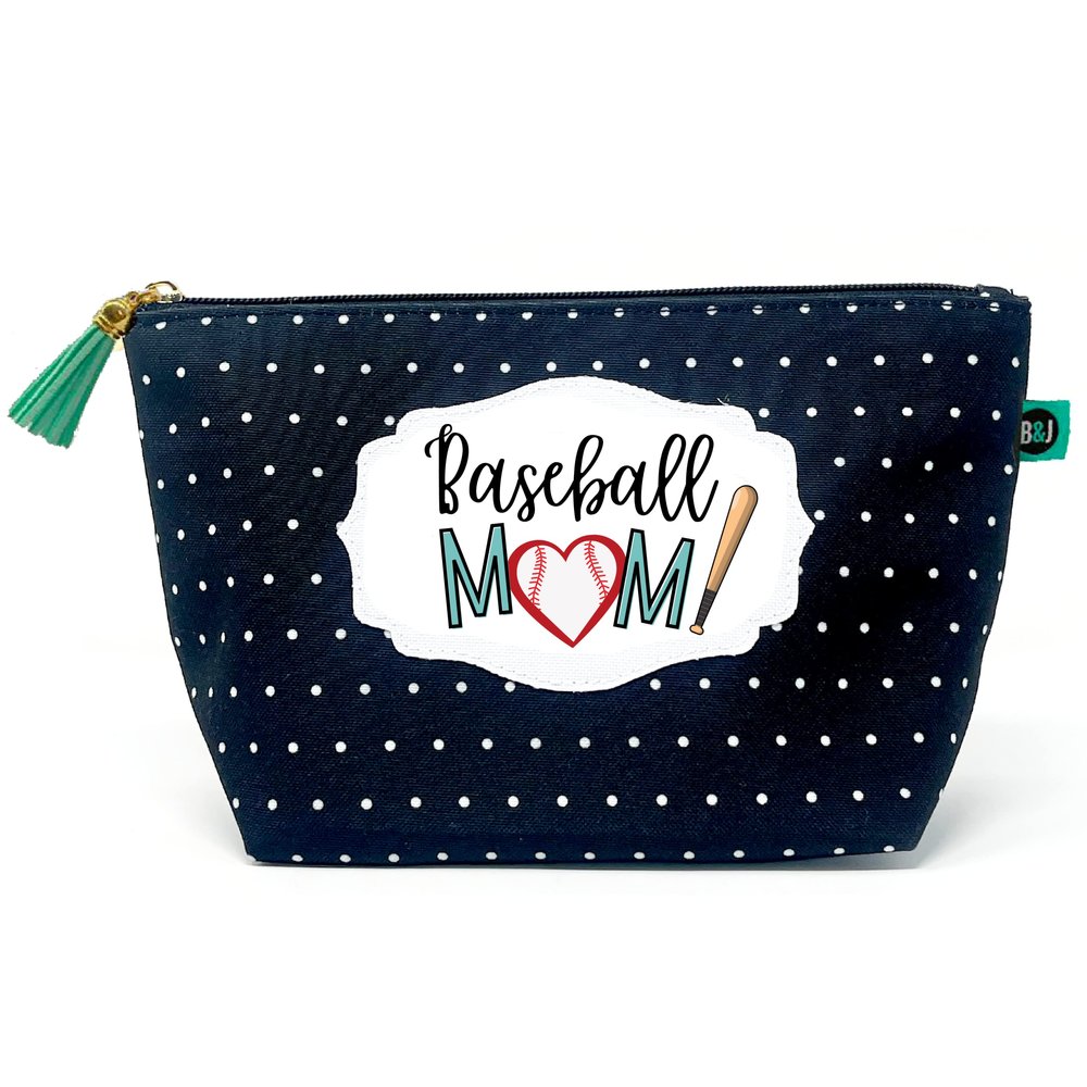 Brooke & Jess Designs Sports Mom Baseball Pouch Gifts for Women Dotted Makeup Bags Cosmetic Bag Travel Toiletry Makeup Pouch Pencil Bag with Zipper Best Mommy Birthday Just Because Gifts