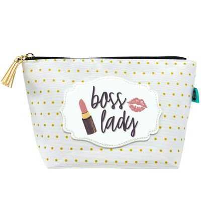 Brooke & Jess Designs Boss Lady Janie Pouch Gifts for Women Gold Dotted Makeup Bags Cosmetic Bag Travel Toiletry Makeup Pouch Pencil Bag with Zipper Best Work Bestie Gifts