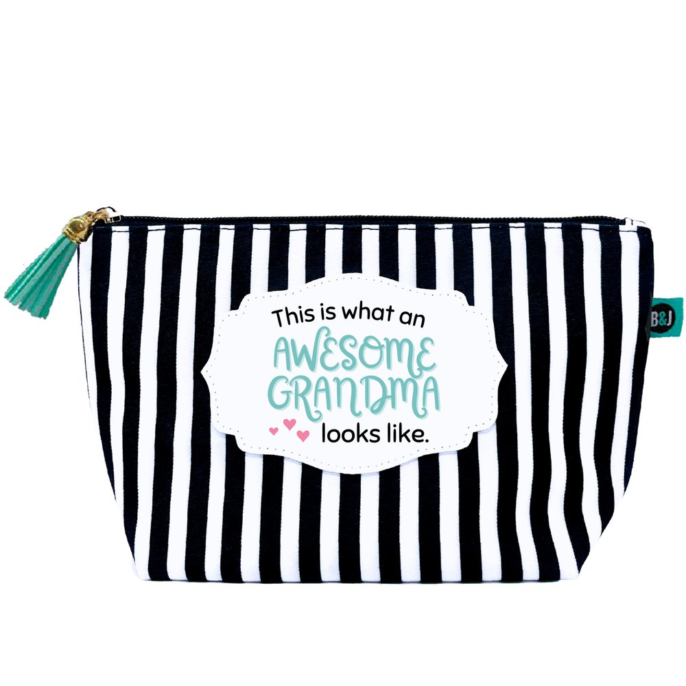Brooke & Jess Designs Grandma Awesome Pouch Gifts for Women Striped Makeup Bags Cosmetic Bag Travel Toiletry Makeup Pouch Pencil Bag with Zipper Best Granny Birthday Just Because Gifts