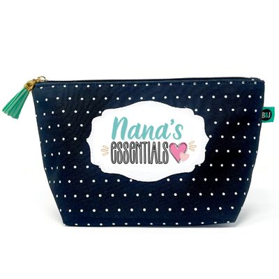Brooke & Jess Designs Nana's Essentials Pouch Gifts for Women Dotted Makeup Bags Cosmetic Bag Travel Toiletry Makeup Pouch Pencil Bag with Zipper Best Nana Birthday Just Because Gifts