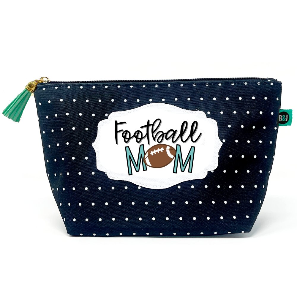 Brooke & Jess Designs Sports Mom Football Pouch Gifts for Women Dotted Makeup Bags Cosmetic Bag Travel Toiletry Makeup Pouch Pencil Bag with Zipper Best Mommy Birthday Just Because Gifts