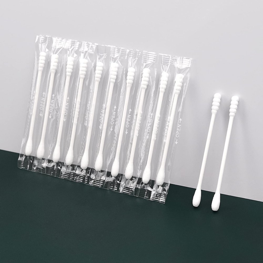 Cotton Swab Individually Wrapped, Individually Wrapped Double Tipped Cotton Swabs Paper Sticks Cotton Buds(White, Round/Sprial End) (200)
