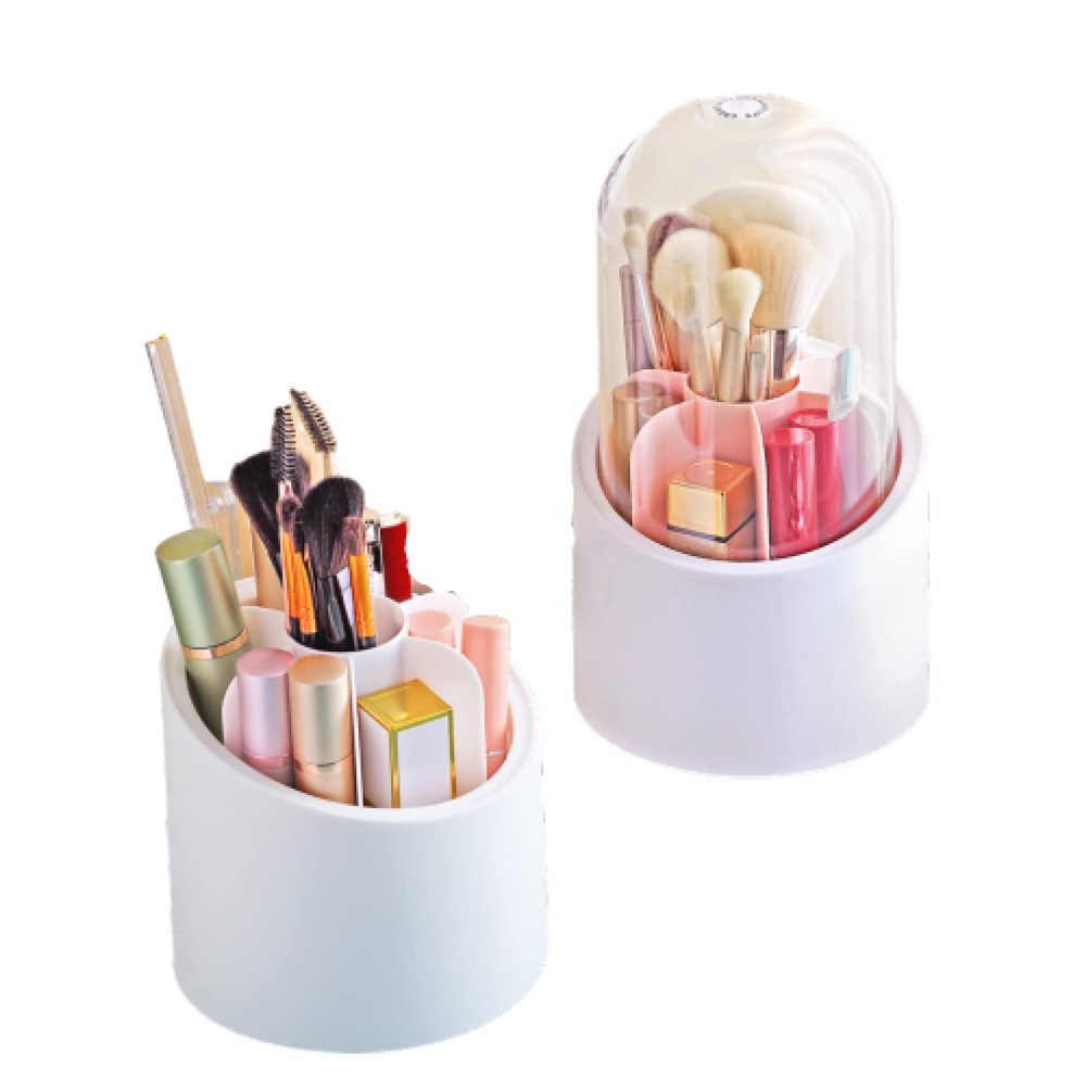 AKSHVA 360 rotating makeup brush storage barrel, dustproof eyeshadow brush, bucket, dresser, storage shelf, tabletop pen holder, case, basket Girlypowder(360rotatable/withlid)