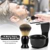 Mens Shaving Brush and Bowl Set, 3 in 1 Shaving Brush Set for Men with Shave Brush Bowl ABS Stand with Razor Slot, Perfect Father's Day Men Gift Set for Wet Shaving Experience - Black view 2