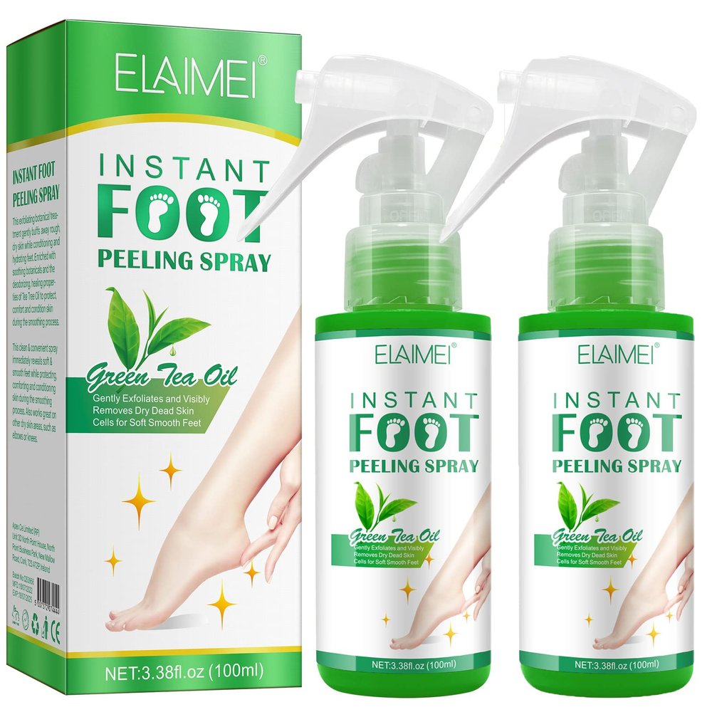 Callus Remover for Feet, Instant Foot Peeling Spray, Feet Scrubber Dead Skin Remover Cracked Heels Softener, Works Great with Any Foot File or Scrubber, Hydrating Exfoliating Spray (2 PCS,Green Tea)