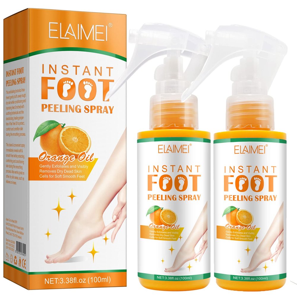 Callus Remover for Feet, Instant Foot Peeling Spray, Feet Scrubber Dead Skin Remover Cracked Heels Softener, Works Great with Any Foot File or Scrubber, Hydrating Exfoliating Spray (2 PCS,Orange)