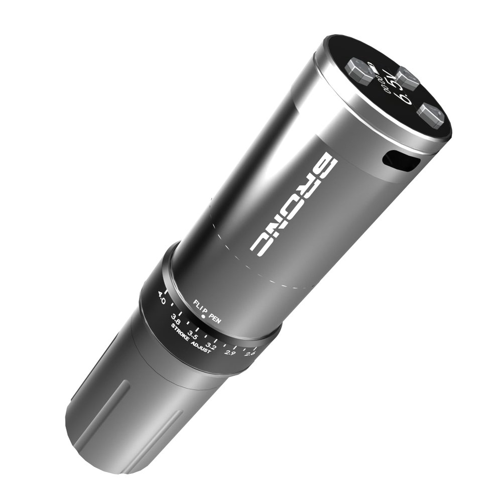 BRONC Max V12 Wireless Tattoo Machine Rotary Pen Coreless Motor 2,100mAh Battery Power (Adjustable 2.5  4.0mm Stroke) Grey