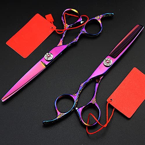 MAYiT Hair Cutting Scissors, 6 inch Professional Japan 440c Left Handed Purple Rose Pattern Handle Hair Scissors Haircut thinning Barber Cutting Shears Hairdresser Scissors (Color : Left Hand Set)