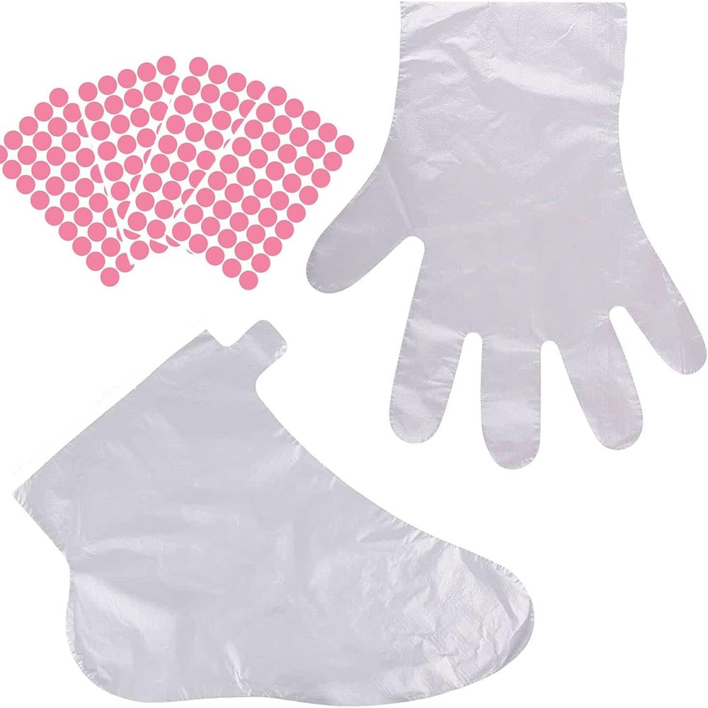 200PCS Paraffin Wax Liners for Feet Hands, 100PCS Feet Covers Bags and 100PCS Hands Covers Bags with Stickers, Large Thermal Therapy Plastic Socks Liners for Foot Hands Pedicure Hot Spa Wax Treatment