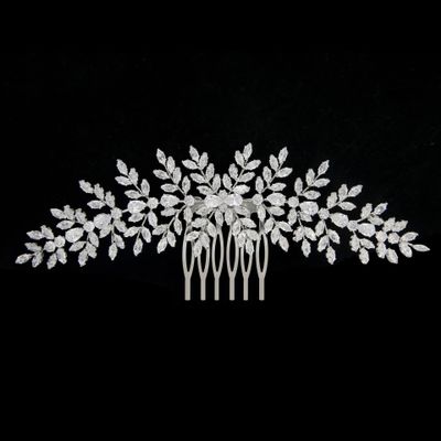 CZ Wedding Hair Clip Cubic Zirconia Bridal Hair Comb for Bride and Bridesmaid Hair Accessories Gold Silver Diamond Crystal Hair Piece Women Headpiece HB065 (Silver)