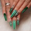 YoYoee Diamond Inlaid Manicure Press on Nails Long Coffin Fake Nails French False Nails Acrylics Ballerina Green Nails Tips for Women and Girls 24PCS view 1