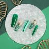 YoYoee Diamond Inlaid Manicure Press on Nails Long Coffin Fake Nails French False Nails Acrylics Ballerina Green Nails Tips for Women and Girls 24PCS view 2