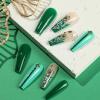 YoYoee Diamond Inlaid Manicure Press on Nails Long Coffin Fake Nails French False Nails Acrylics Ballerina Green Nails Tips for Women and Girls 24PCS view 3