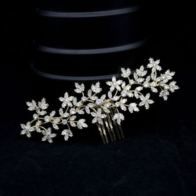 Cubic Zirconia Bridal Hair Comb Crystal Flower Hair Clip CZ Hairpins for Bride Hair Pieces for Wedding Party Prom Silver Gold Jewelry Formal Hair Accessories for Women (Gold)