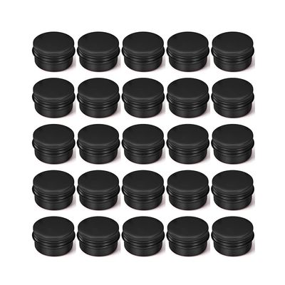 LXLK 24 Pack 10ML Black Aluminum Lip Balm Tins Cans Jars Empty Refillable Containers with Screw Lid Round Travel Storage Cosmetic Storage Bottle for Powder Candle Salve Spice Cream Anti-Leakage