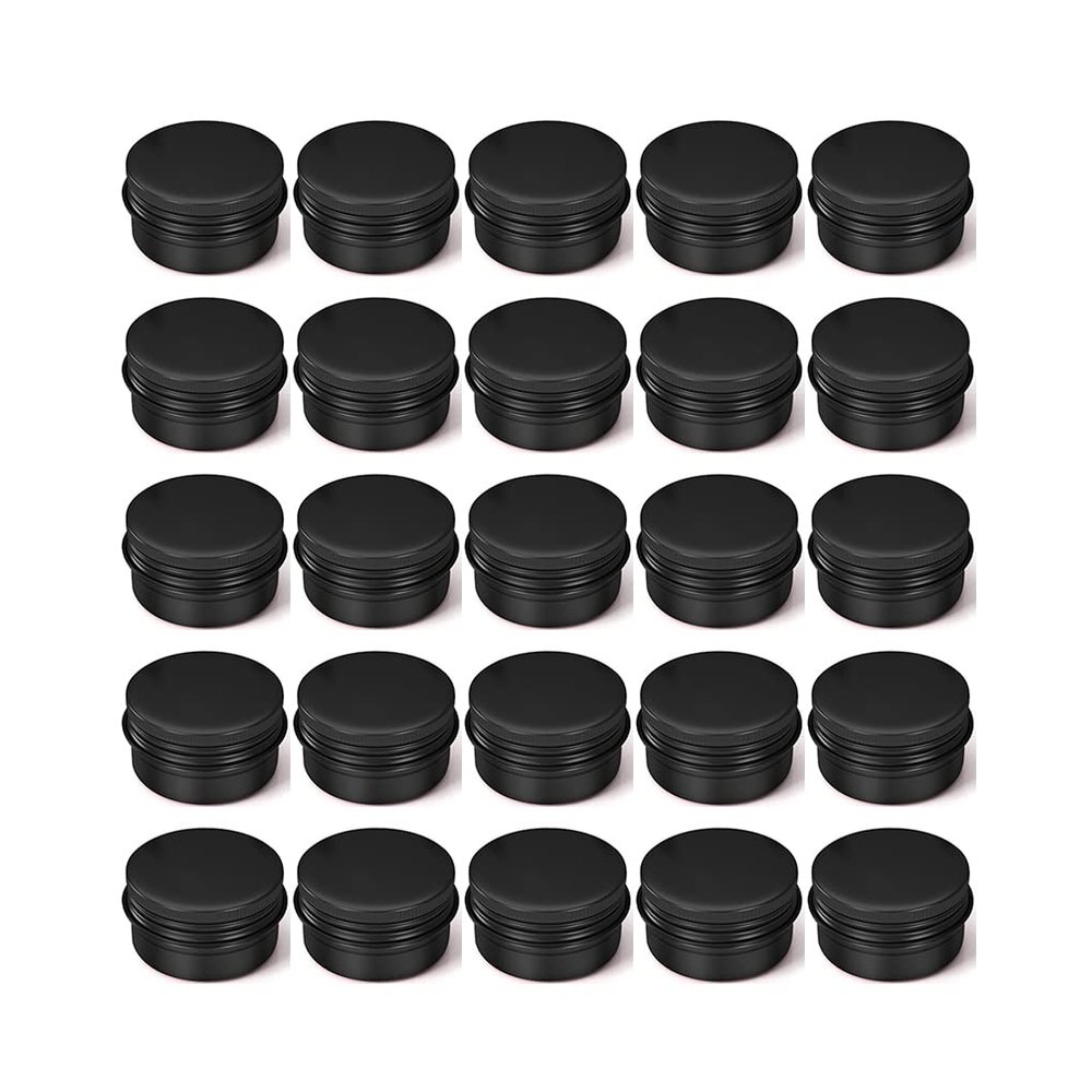 LXLK 24 Pack 10ML Black Aluminum Lip Balm Tins Cans Jars Empty Refillable Containers with Screw Lid Round Travel Storage Cosmetic Storage Bottle for Powder Candle Salve Spice Cream Anti-Leakage