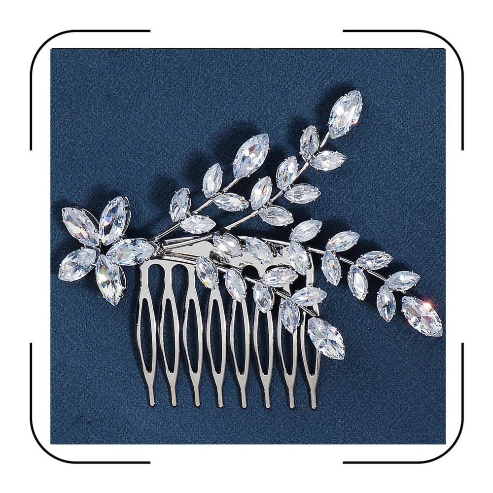 Elegant Bridal Hair Comb Zirconia Diamond Floral Leaf Crystal Wedding Hair Accessory for Bride Silver Headpieces for Women