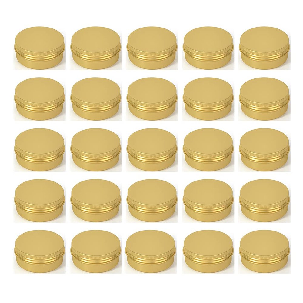 LXLK 24 Pack 15ML Gold Aluminum Lip Balm Tins Cans Jars Empty Refillable Containers with Screw Lid Round Travel Storage Cosmetic Storage Bottle for Powder Candle Salve Spice Cream Anti-Leakage
