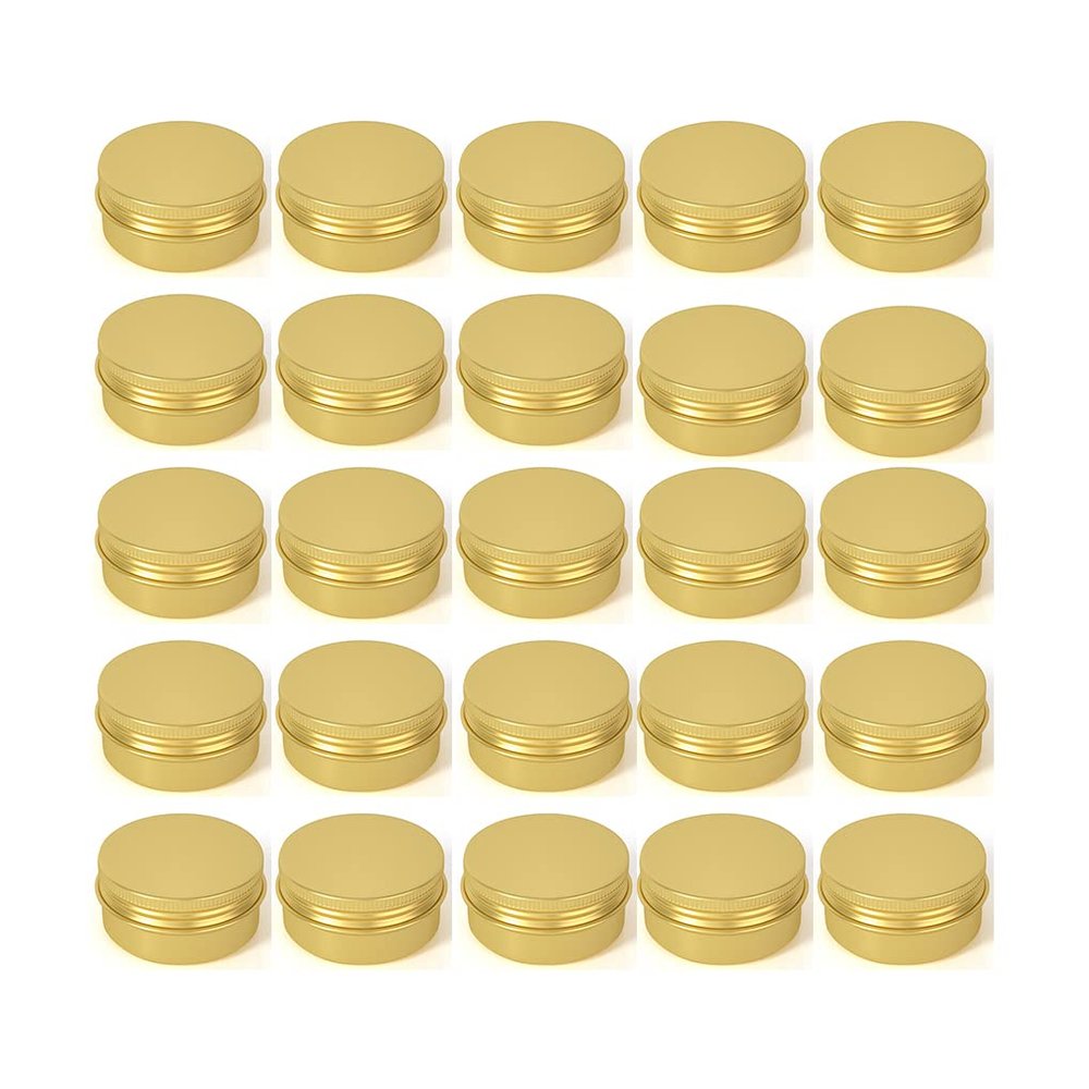 LXLK 24 Pack 10ML Gold Aluminum Lip Balm Tins Cans Jars Empty Refillable Containers with Screw Lid Round Travel Storage Cosmetic Storage Bottle for Powder Candle Salve Spice Cream Anti-Leakage