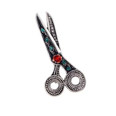 Comb Scissors Barber Scissors Brooch for Men Brooch Rhinestone Daily Jewelry (silver)