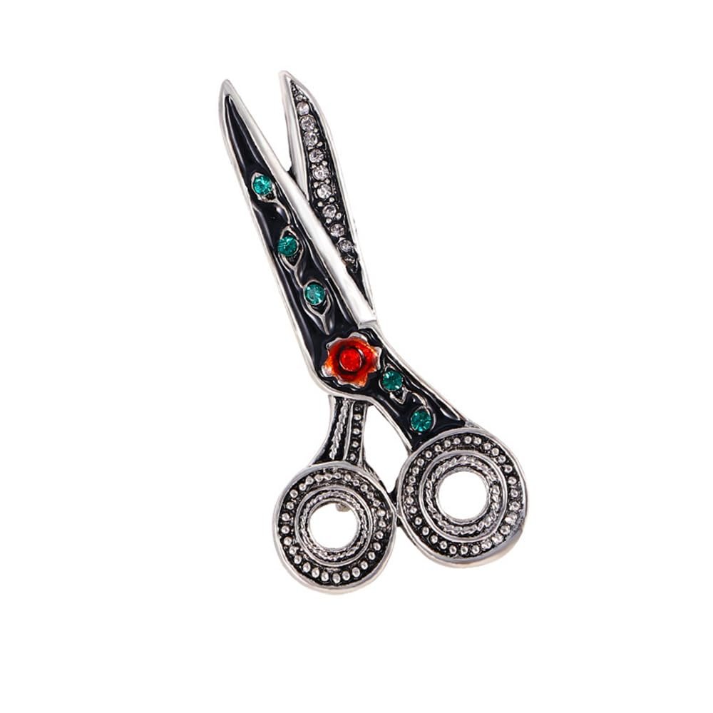 Comb Scissors Barber Scissors Brooch for Men Brooch Rhinestone Daily Jewelry (silver)