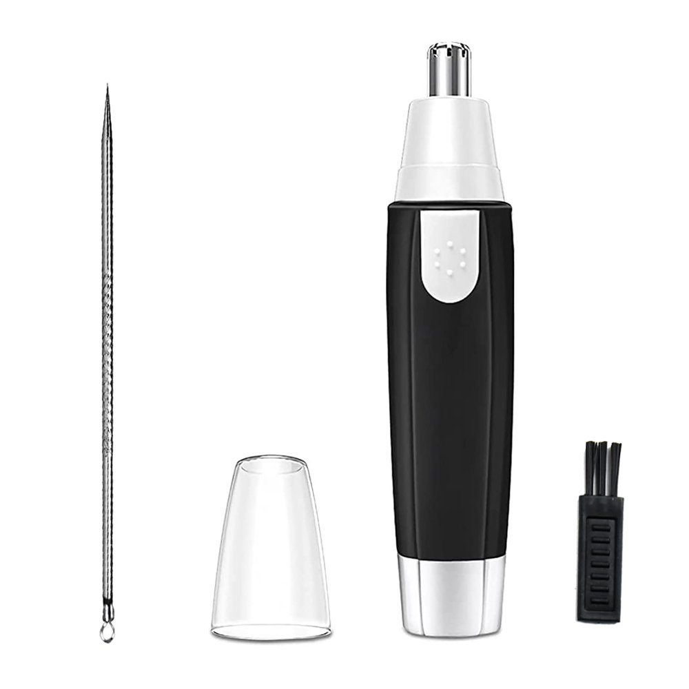 MOVOZIN Nose Hair Trimmer for Men and WomenProfessional Painless Clean Nasal Ear & Facial Hair Electric TrimmerBattary-Operated Eyebrow ClipperDual Edge Blades for Easy Cleansing Black