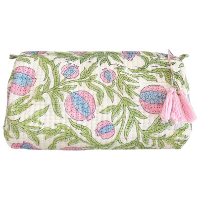 Palmetto Home Block Print Designer Toiletry Bag & Makeup Case - Boho Floral Quilted Pouch for Cosmetics