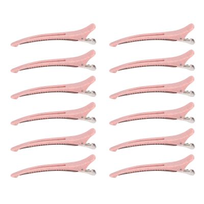 12 Pcs Hair Clip Pink ABS Safe Hair Clip Professional Ergonomic Silicone Band Salon Hair Clip