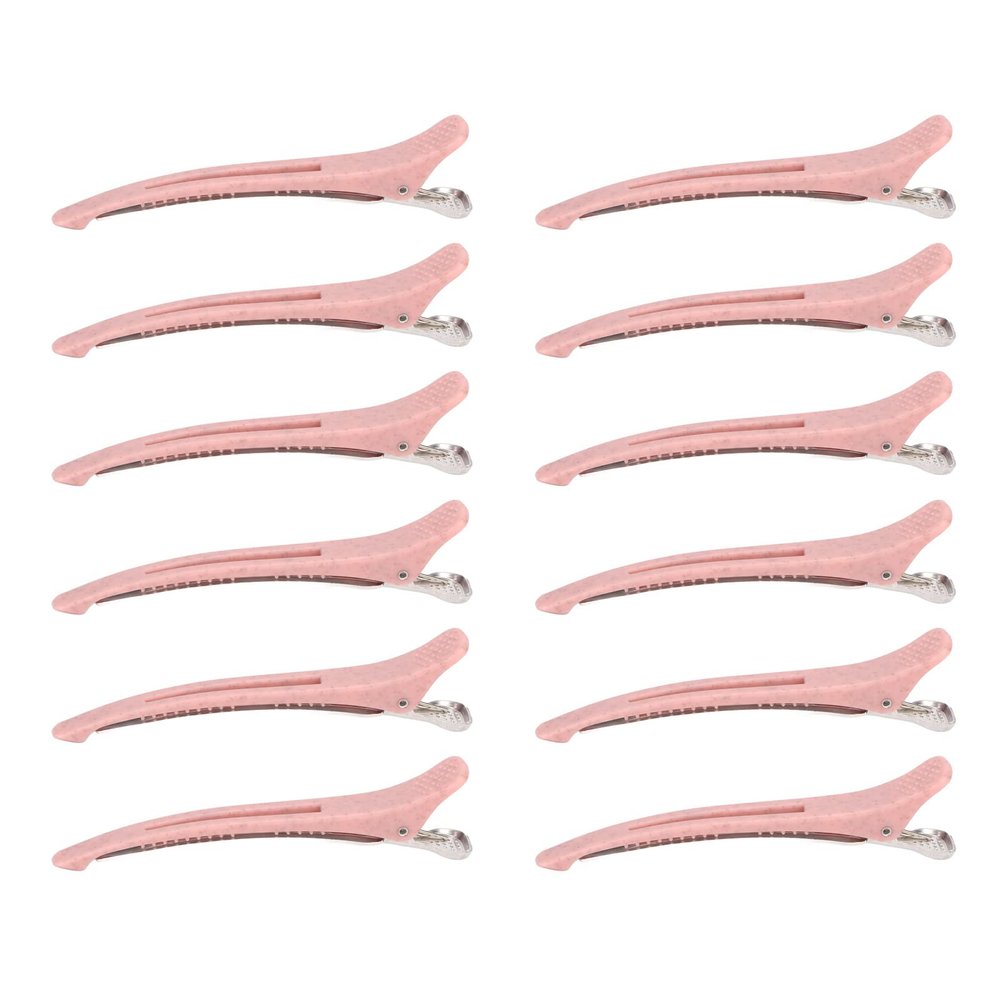 12 Pcs Hair Clip Pink ABS Safe Hair Clip Professional Ergonomic Silicone Band Salon Hair Clip