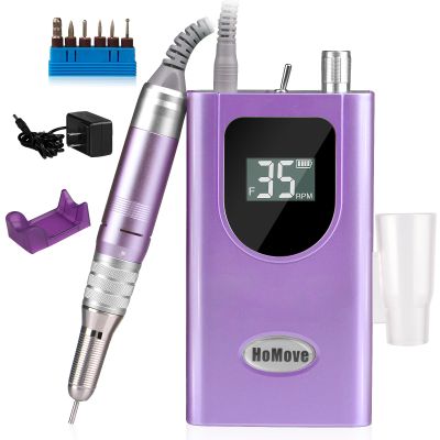 35000RPM Portable Nail Drill Machine, HoMove Professional Nail Drill Machine, Rechargeable Electric Efile Nail Drills for Acrylic Gel Nails, Cordless Portable Nails DrillPurple