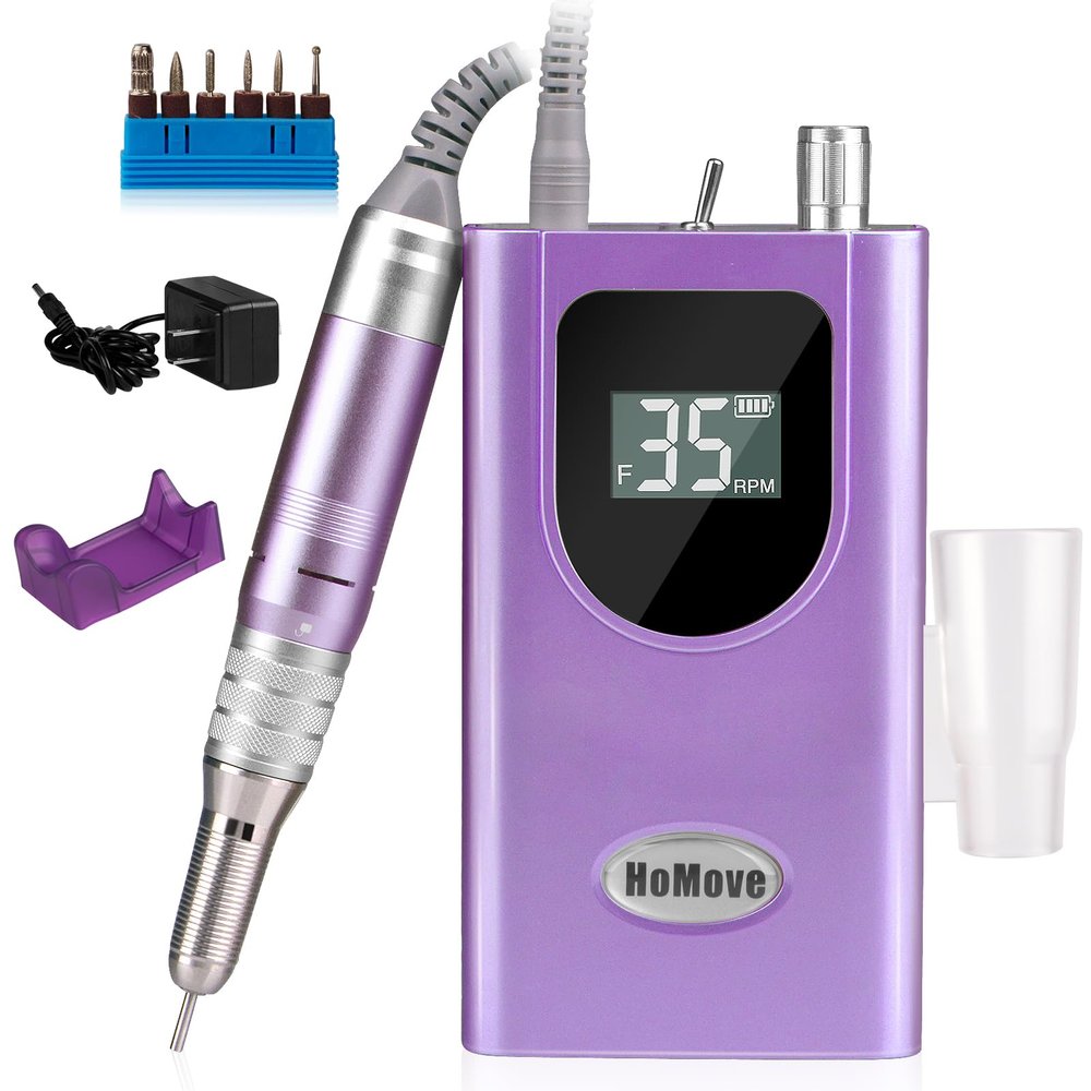 35000RPM Portable Nail Drill Machine, HoMove Professional Nail Drill Machine, Rechargeable Electric Efile Nail Drills for Acrylic Gel Nails, Cordless Portable Nails DrillPurple