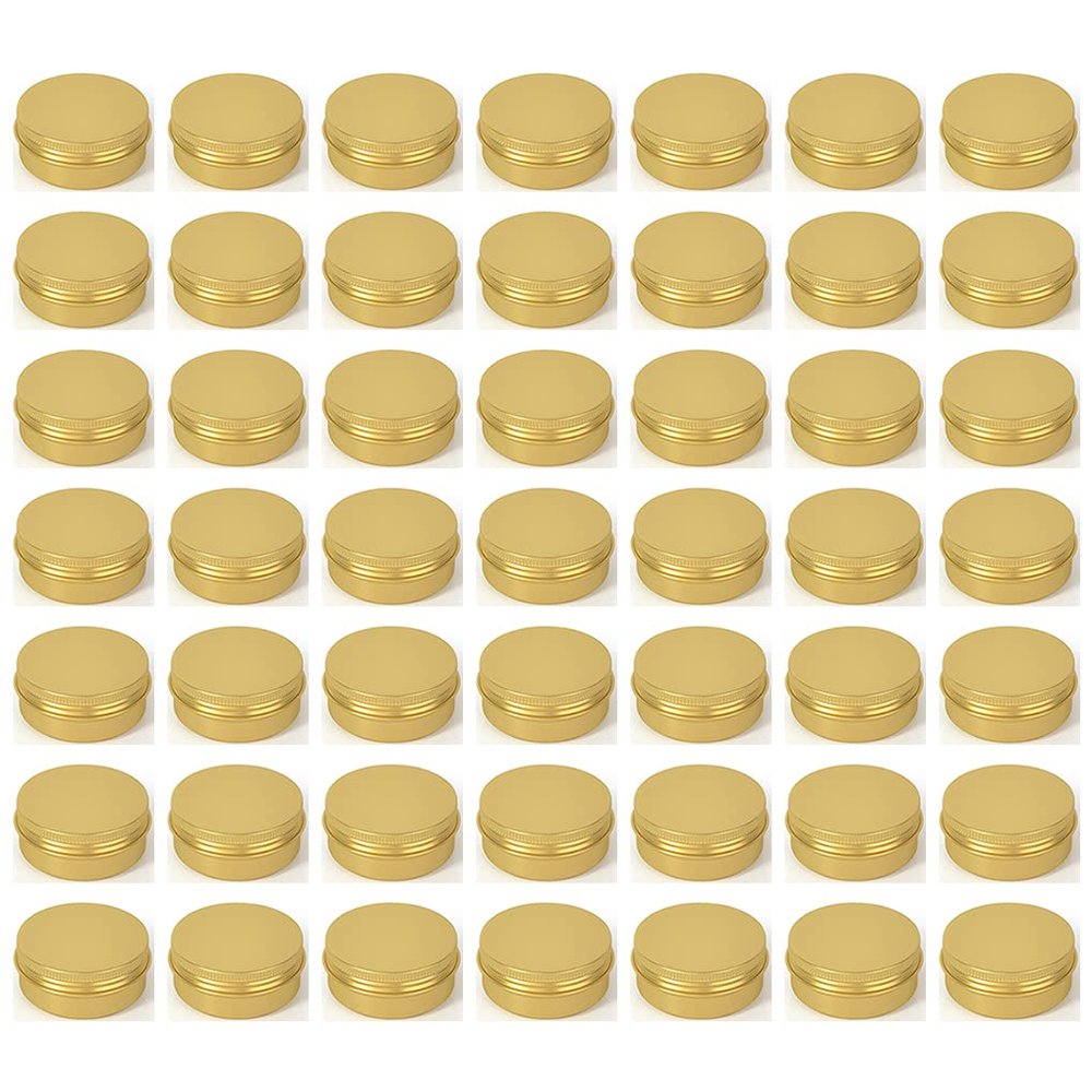 LXLK 48 Pack 15ML Gold Aluminum Lip Balm Tins Cans Jars Empty Refillable Containers with Screw Lid Round Travel Storage Cosmetic Storage Bottle for Powder Candle Salve Spice Cream Anti-Leakage