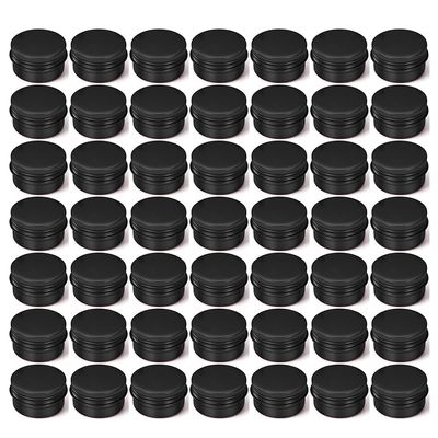 LXLK 48 Pack 15ML Black Aluminum Lip Balm Tins Cans Jars Empty Refillable Containers with Screw Lid Round Travel Storage Cosmetic Storage Bottle for Powder Candle Salve Spice Cream Anti-Leakage