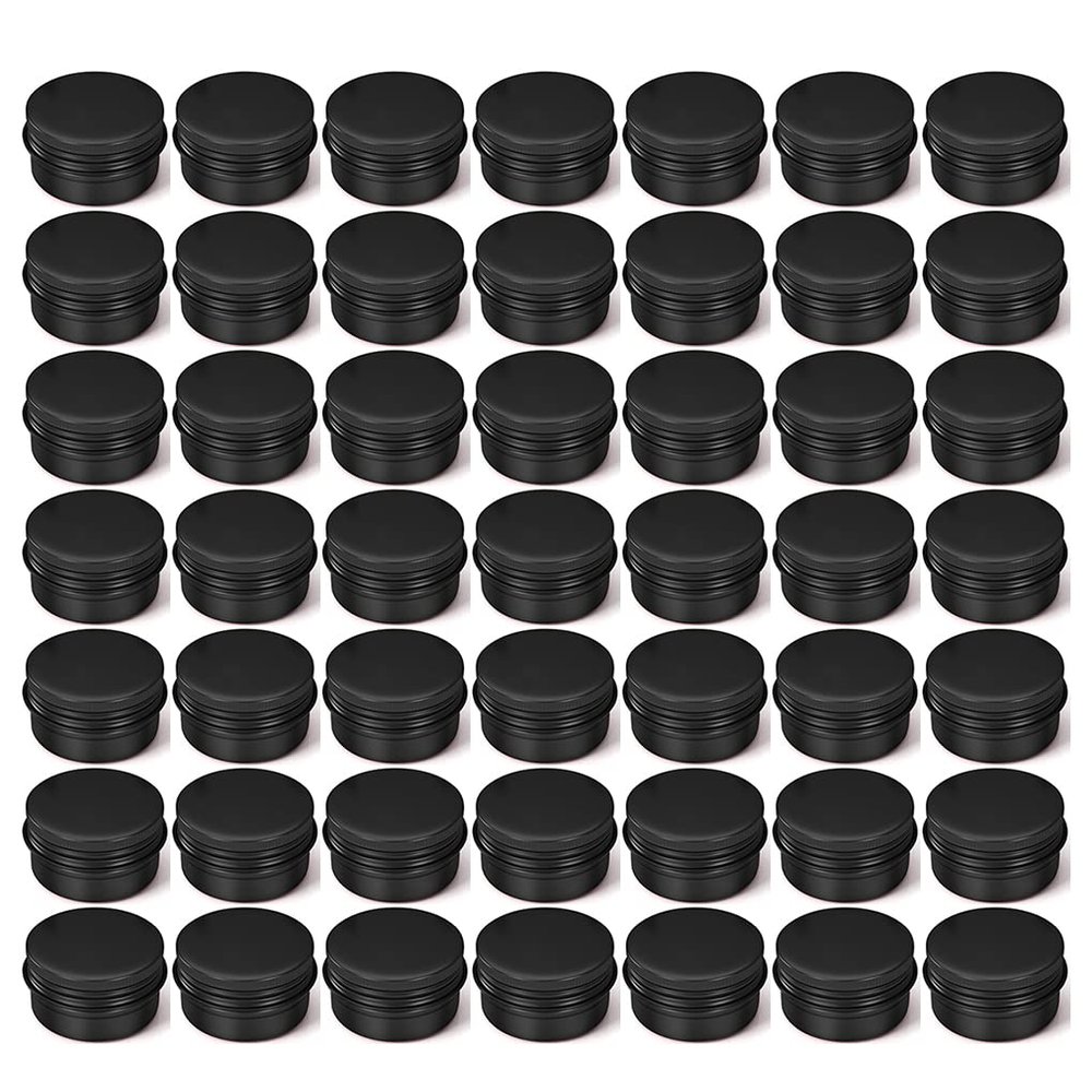 LXLK 48 Pack 15ML Black Aluminum Lip Balm Tins Cans Jars Empty Refillable Containers with Screw Lid Round Travel Storage Cosmetic Storage Bottle for Powder Candle Salve Spice Cream Anti-Leakage