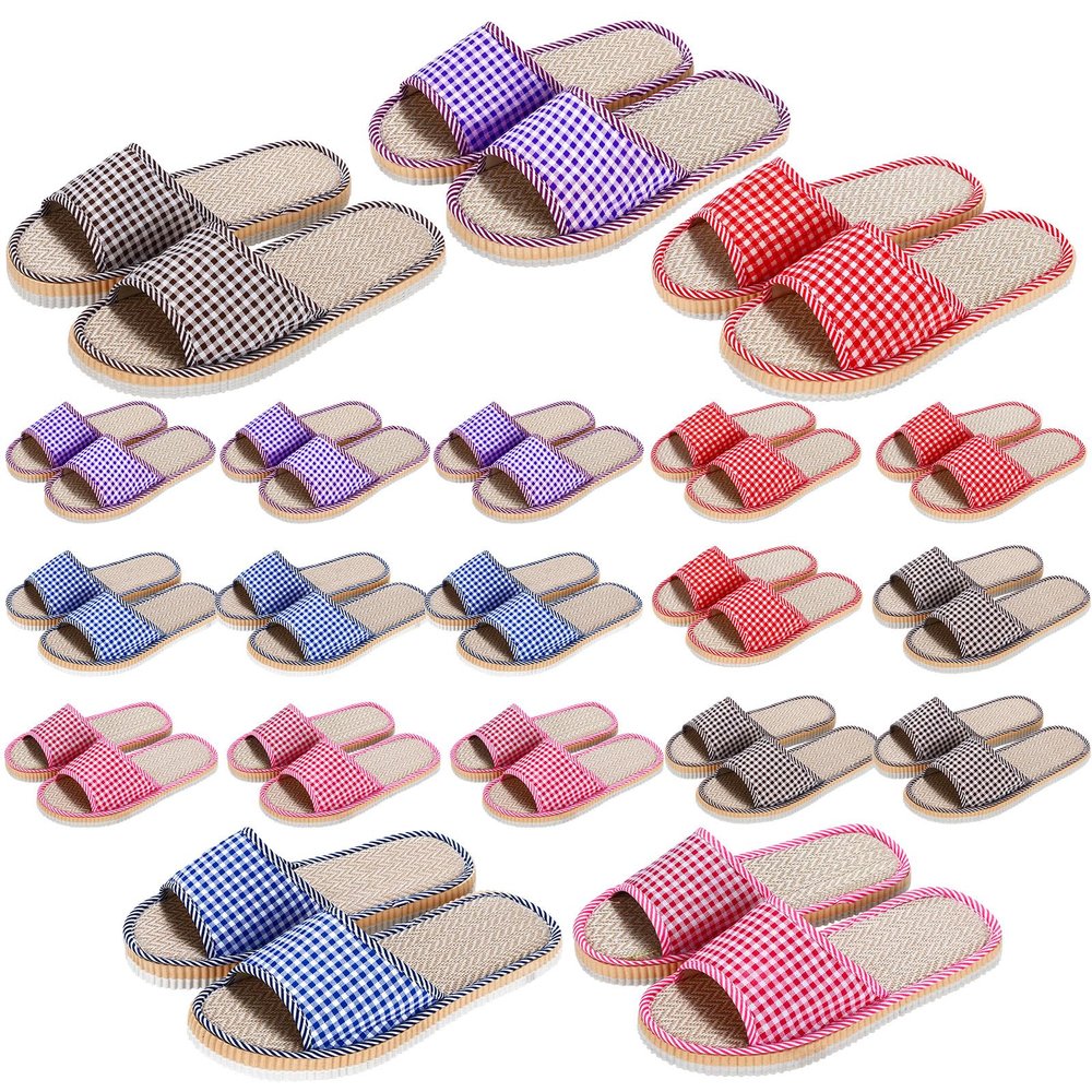 Ramede 15 Pairs Washable House Slippers for Guests Disposable Breathable Open Toe Indoor Spa Slipper for Guests Home Bedroom Hotel Travel Unisex, 6 Large Size and 9 Medium Size