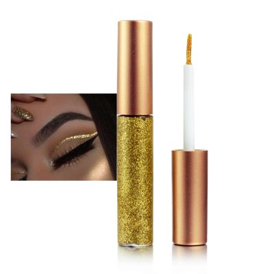 Rosarden Glitter Eyeliner Liquid, Gold Shimmer Eyeliner, Long-lasting Waterproof Quick-Drying Metallic Shimmer Glitter Liner, Ultra-Fine Tip Sparkle Eye liner for Multi Dimensional Eye Makeup