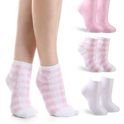 HooLing 3 Pairs Aloe Socks Moisturizing Spa Socks Aloe Vera Infused Fuzzy for Christmas Women Men Repairing Softening Dry Cracked Feet Skins(Pink)