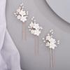 Chargances 3pcs White Flower Pearl Hair Pins Bridal Rose Gold Pearl Beaded Hair Pins Handmade Wedding Hair Accessories for Women Girls Bridesmaids (Rose Gold) view 1