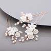 Chargances 3pcs White Flower Pearl Hair Pins Bridal Rose Gold Pearl Beaded Hair Pins Handmade Wedding Hair Accessories for Women Girls Bridesmaids (Rose Gold) view 2