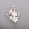 Chargances 3pcs White Flower Pearl Hair Pins Bridal Rose Gold Pearl Beaded Hair Pins Handmade Wedding Hair Accessories for Women Girls Bridesmaids (Rose Gold) view 3